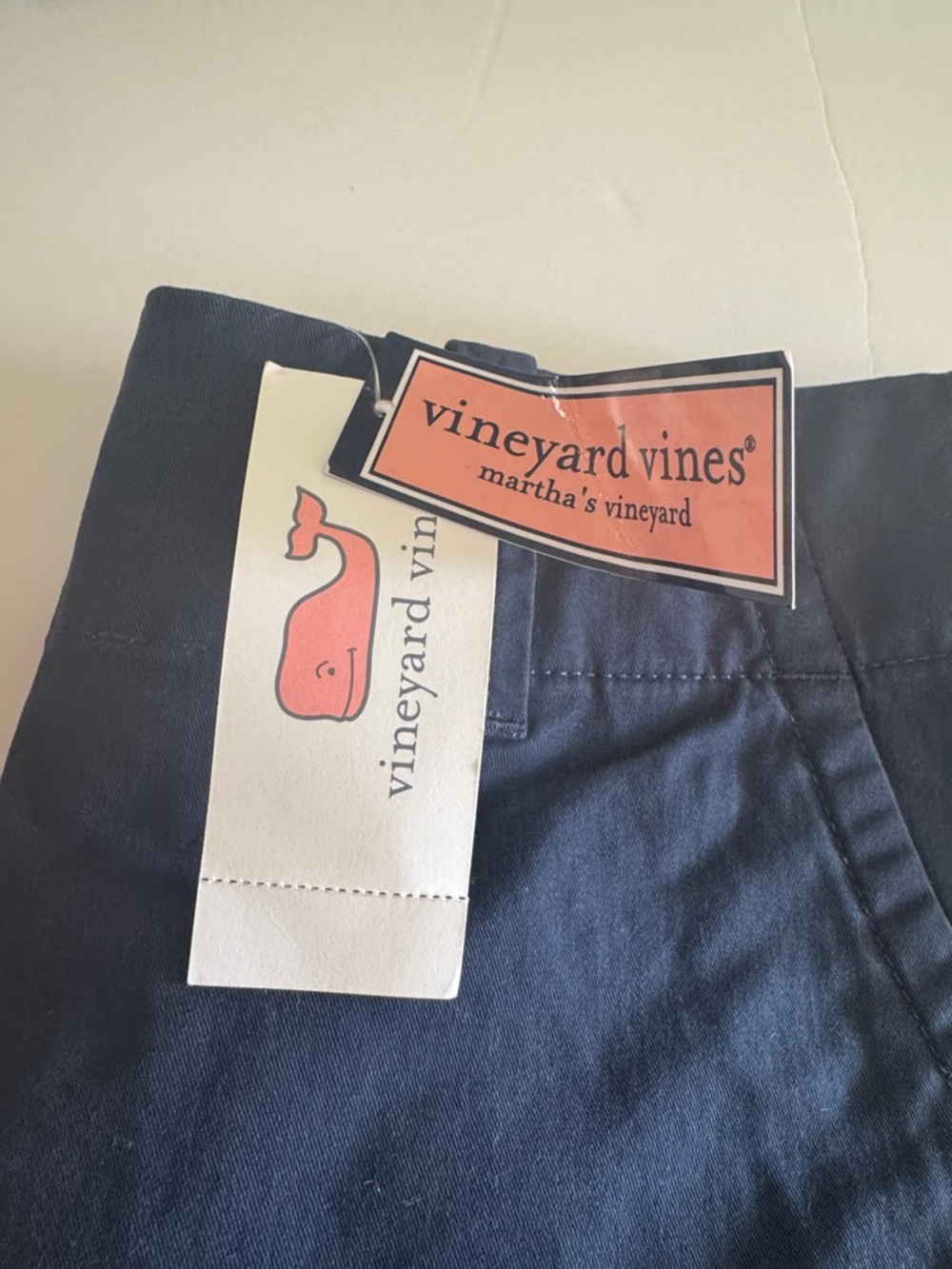 Vineyard Vines Navy Cotton Blend Shorts with Pink Whale Logo - Picture 10 of 10